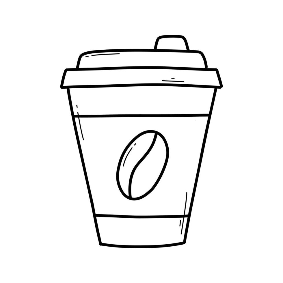 Papier Tasse mit Kaffee im Gekritzel Stil. Vektor Illustration. Becher mit Kaffee, Tee, Kakao, Cappuccino, Latté. isoliert Tasse mit Kaffee im ein linear Stil. Logo zum ein Kaffee Geschäft.