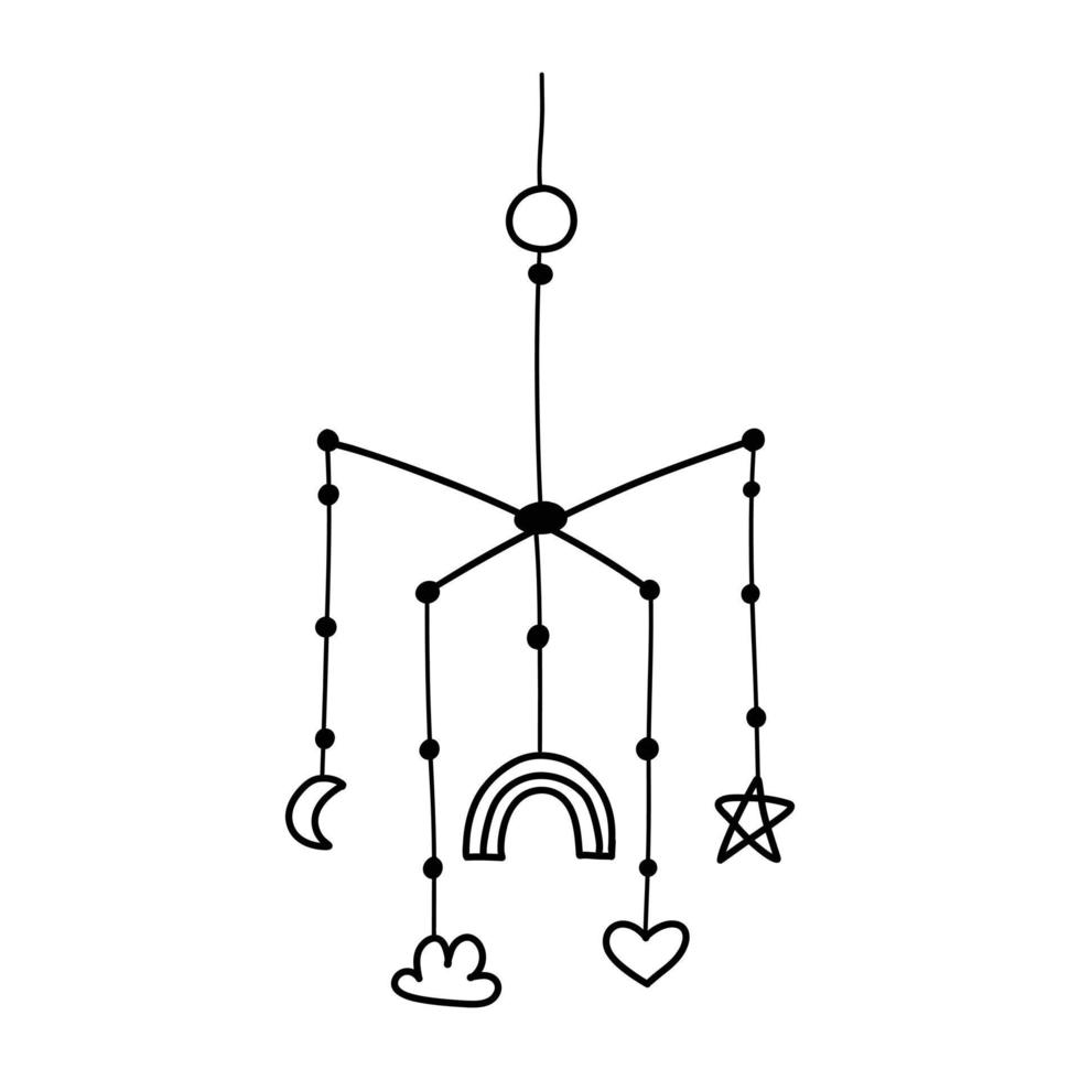 Baby Spielzeug Handy, Mobiltelefon. Vektor Illustration. Gekritzel Stil. linear hängend Kinder Spielzeug.