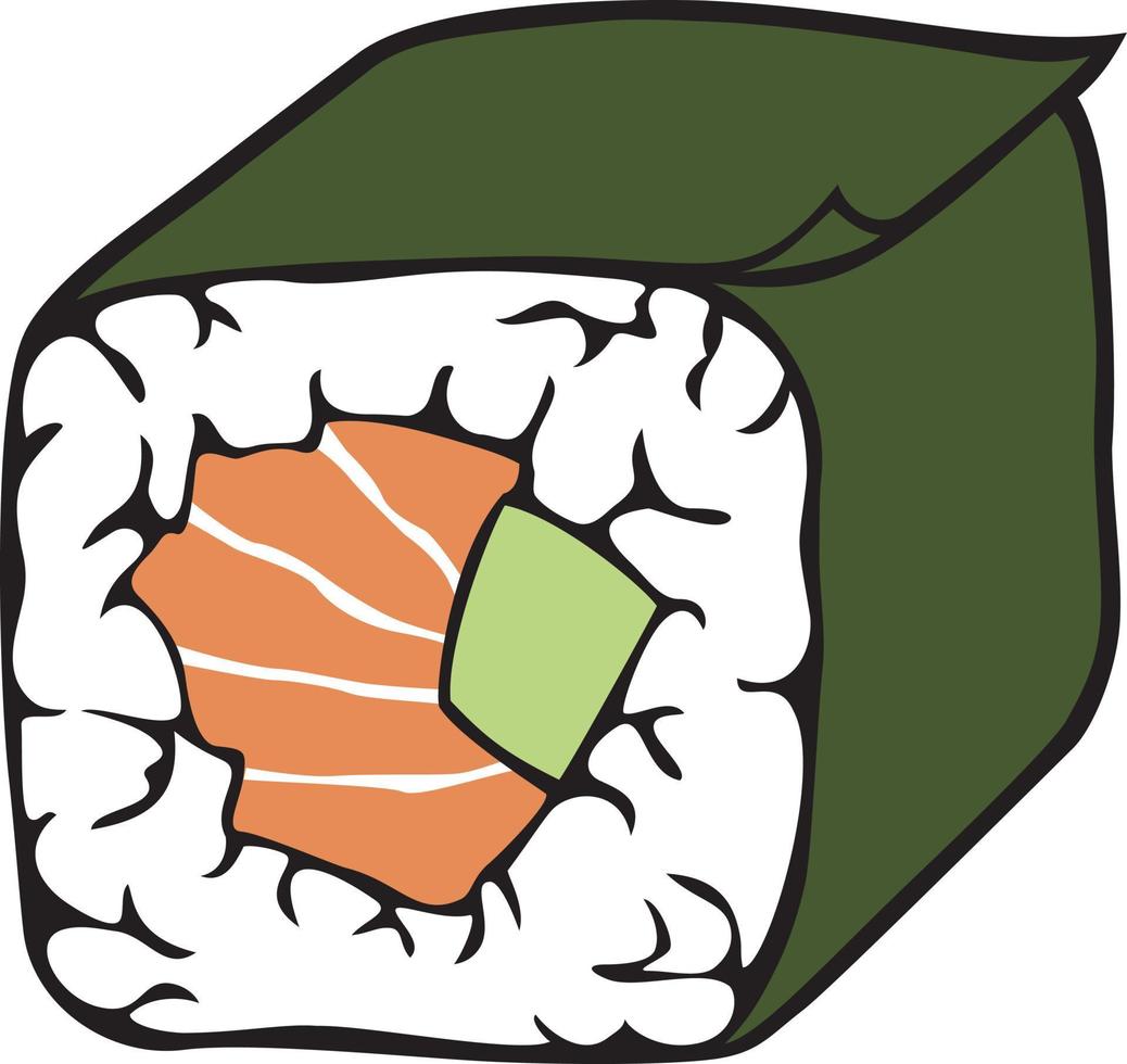 Sushi rollen mit Fisch Farbe. Vektor Illustration.