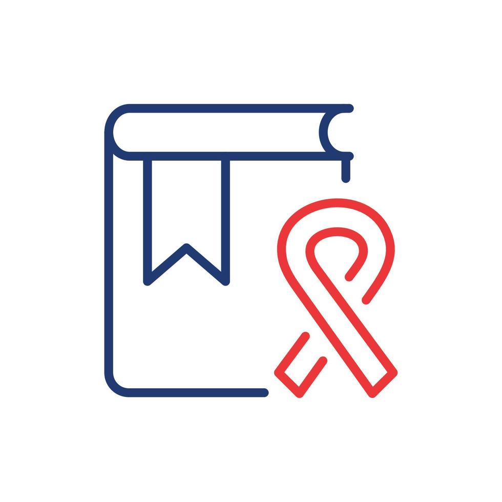 bok med band cancer linje ikon. medvetenhet symbol av sjukdom cancer, hjälpmedel, HIV linjär piktogram. cancer forskning översikt ikon. redigerbar stroke. isolerat vektor illustration.