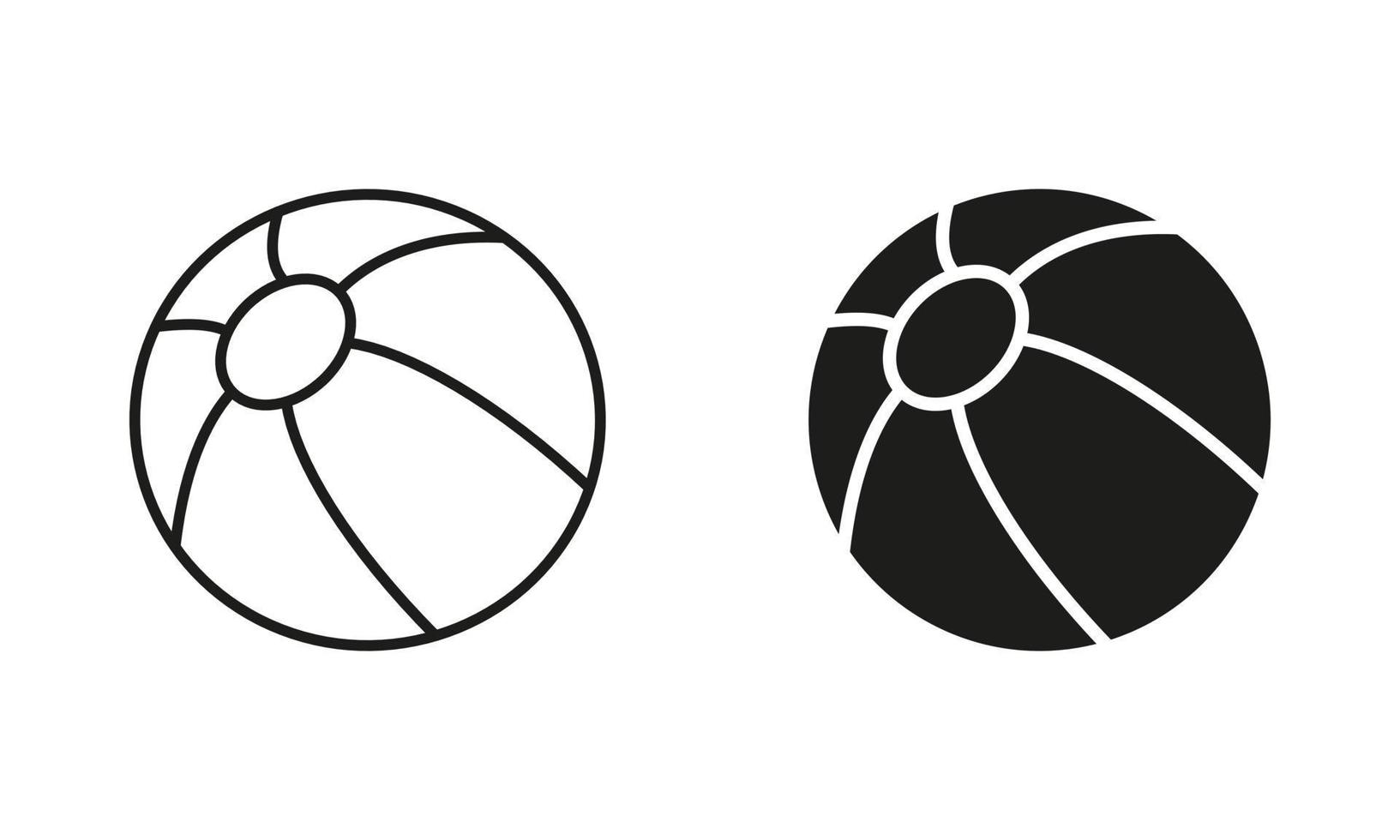 strand boll svart silhuett och linje ikon uppsättning. boll för spela sporter spel fast och översikt symbol samling på vit bakgrund. isolerat vektor illustration.