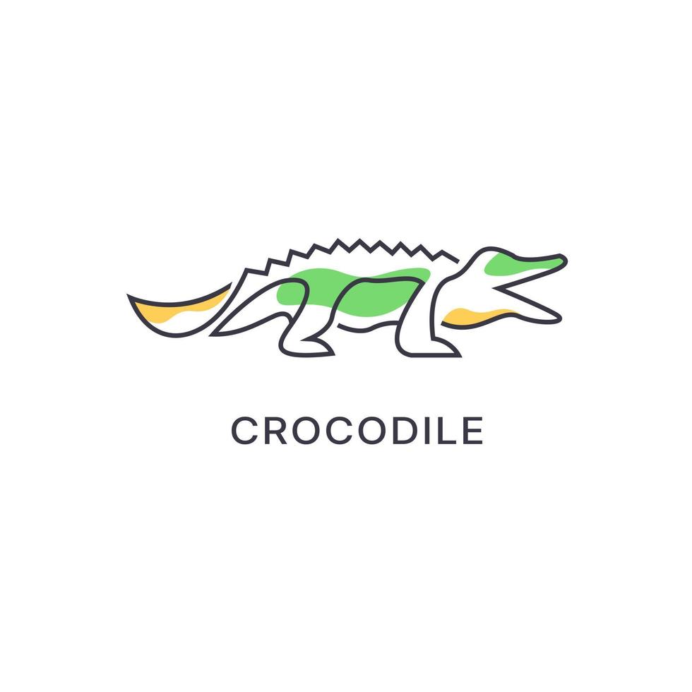 krokodil alligator rovdjur reptil logotyp ikon symbol, krokodil logotyp design med linje konst stil vektor