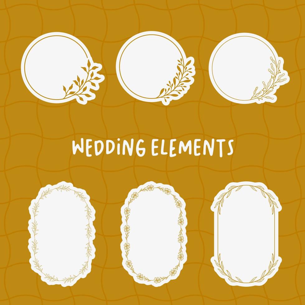minimal botanisk bröllop ram element på vit bakgrund. uppsättning av krans, blommor. blad grenar i hand dragen mönster. lövverk linje konst design för bröllop, kort, inbjudan, hälsning, logotyp vektor