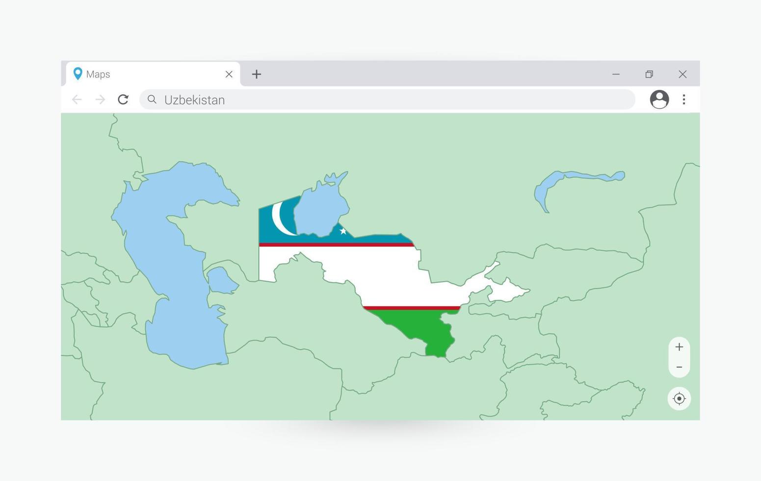 Browser Fenster mit Karte von Usbekistan, suchen Usbekistan im Internet. vektor