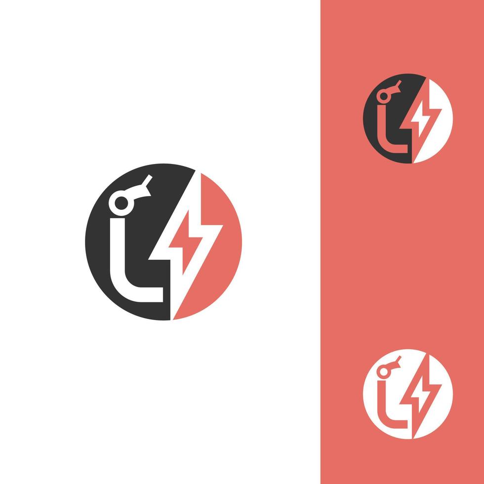 första brev jag elektrisk logotyp, brev jag och åska bult kombination isolerat på vit bakgrund, platt stil vektor