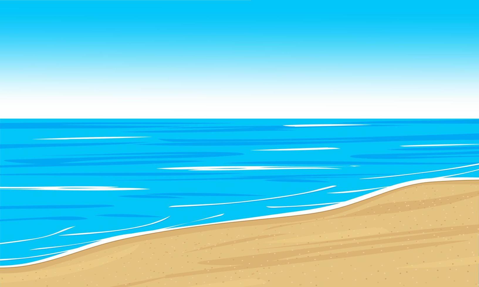 ein Strand Szene mit ein Blau Himmel und ein Sand Strand. Sommer- Landschaft mit Ozean oder Meer. vektor