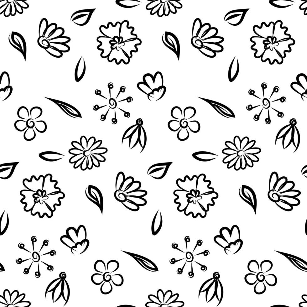nahtlos botanisch Muster mit Hand gezeichnet Blumen und Blätter auf Weiß. abstrakt Blumen- Textur. Verpackung Papier. Färbung vektor