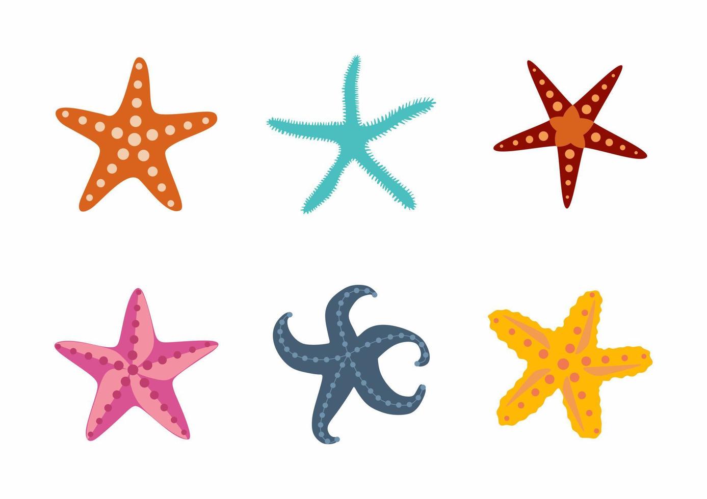 hav stjärnor uppsättning. flerfärgad sjöstjärna på en vit bakgrund. sjöstjärnor under vattnet ryggradslös djur. vektor