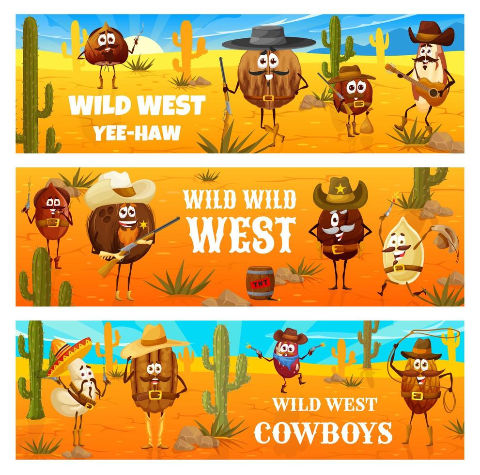 Wild-West-Cartoon-Cowboy, Ranger-Nuss-Figuren vektor