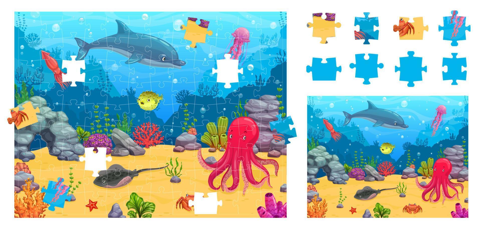 Puzzle Puzzle Spiel Stücke, unter Wasser Landschaft vektor