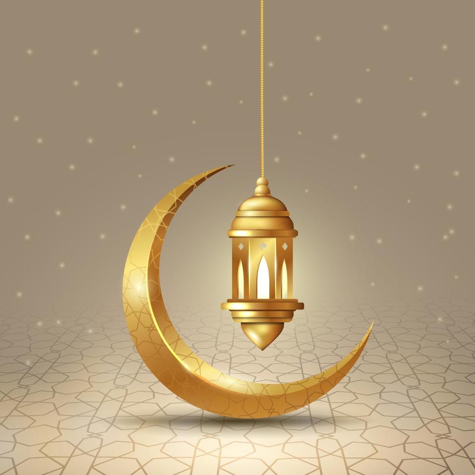 ramadan kareem islamic design halvmåne måne och lykta med arabicum mönster och kalligrafi vektor