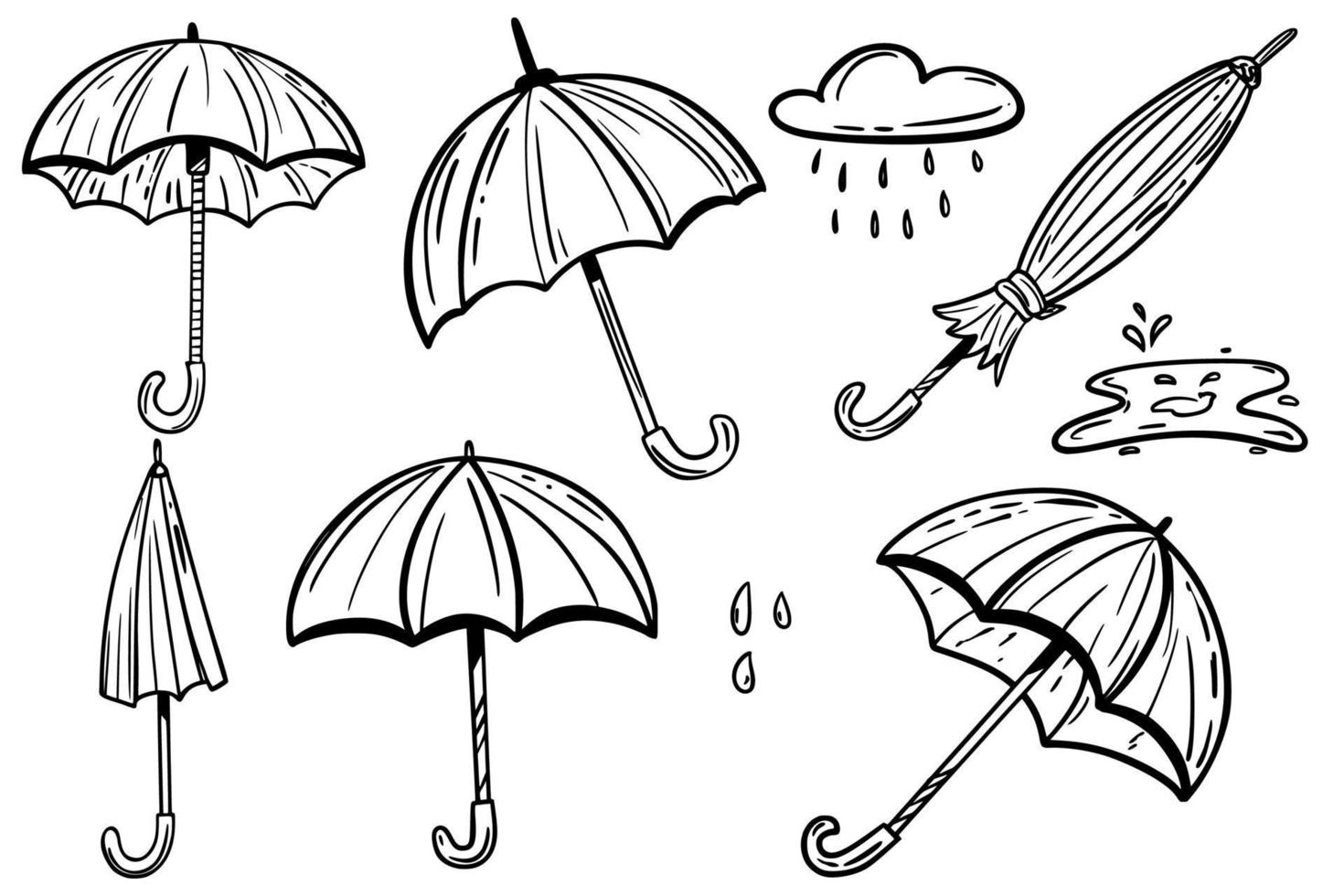 einstellen von Regenschirme. skizzieren. Hand Zeichnung. zum Ihre Design. vektor
