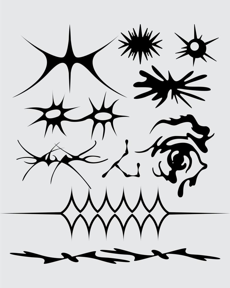 Scharf stachelig Brutalismus Element Anlagegut Ornamentposter, Tätowierung, Stammes- Illustration Vektor gruselig Symbol, Symbol krank editierbar