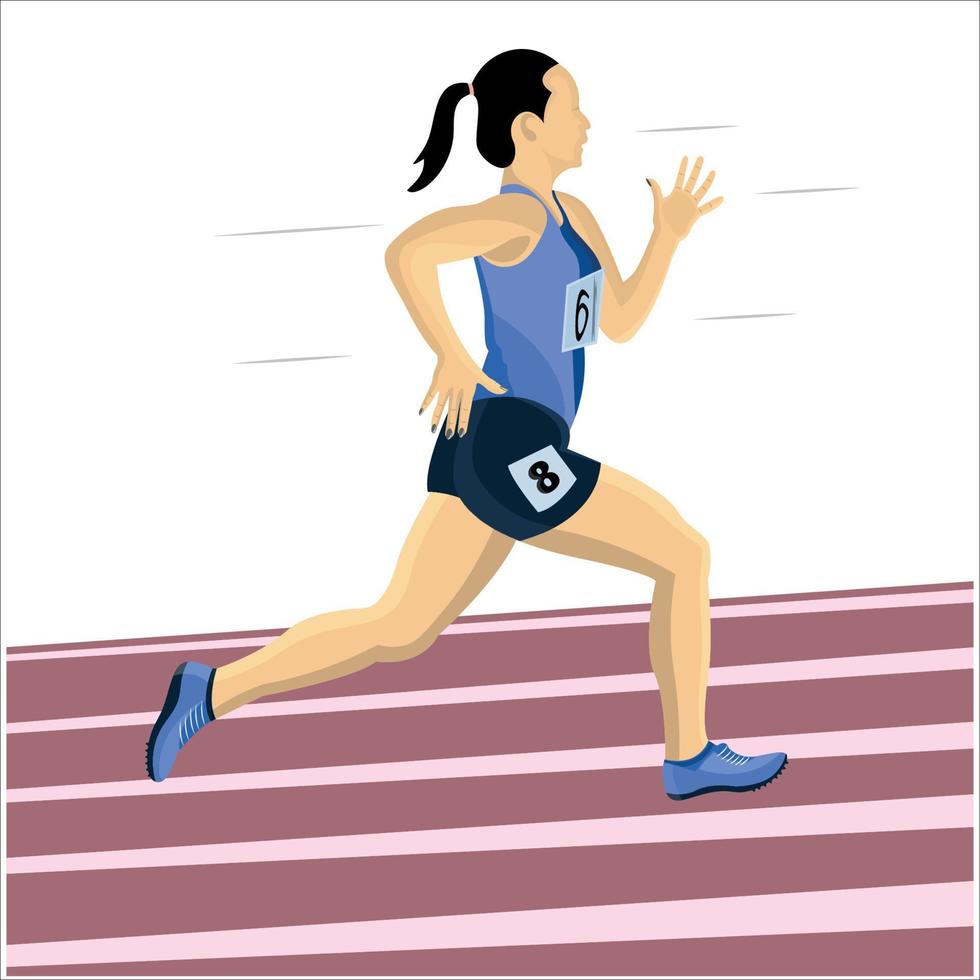 vektor kvinna idrottare på löpning Spår platt vektor illustration design