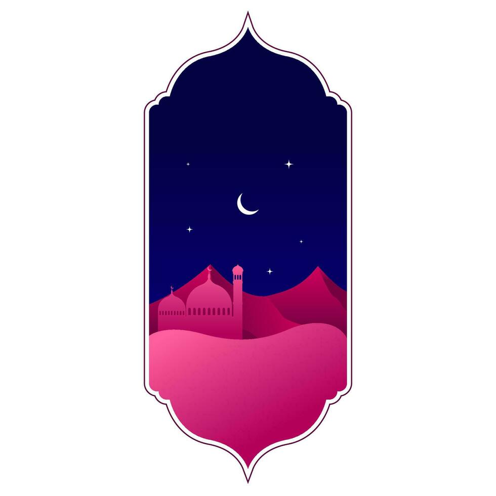 orientalisk stil islamic fönster och valv med måne och moskén. islamic vektor illustration