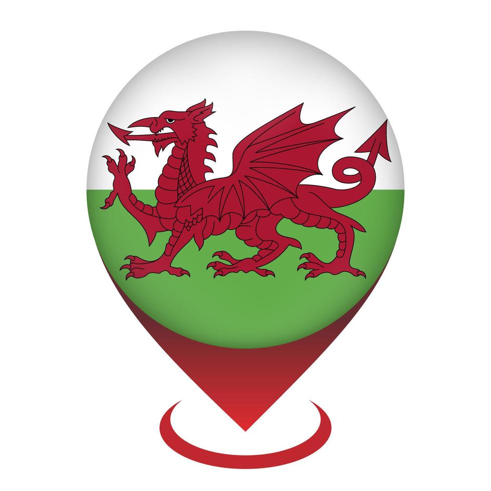 Karte Zeiger mit Wales. Wales Flagge. Vektor Illustration.