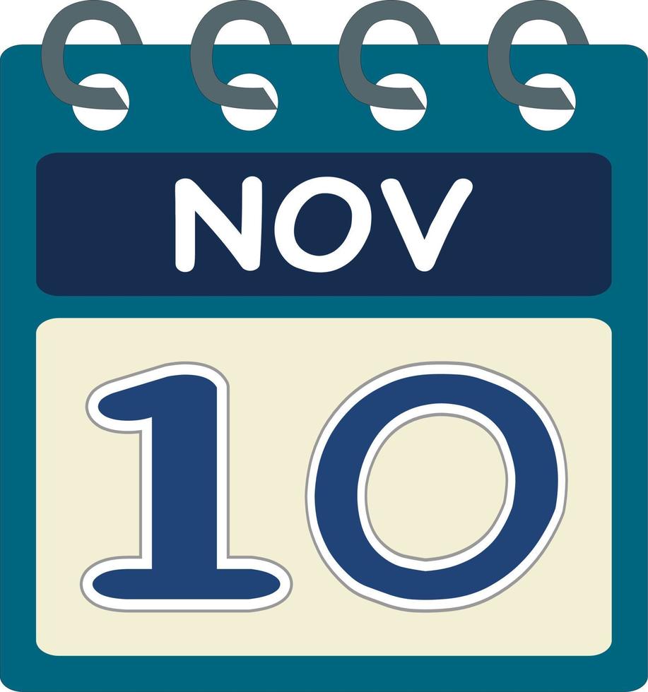 platt ikon kalender 10 av november. datum, dag och månad. vektor illustration . blå kricka grön Färg baner. 10 nov. 10:e av nov. fri vektor.