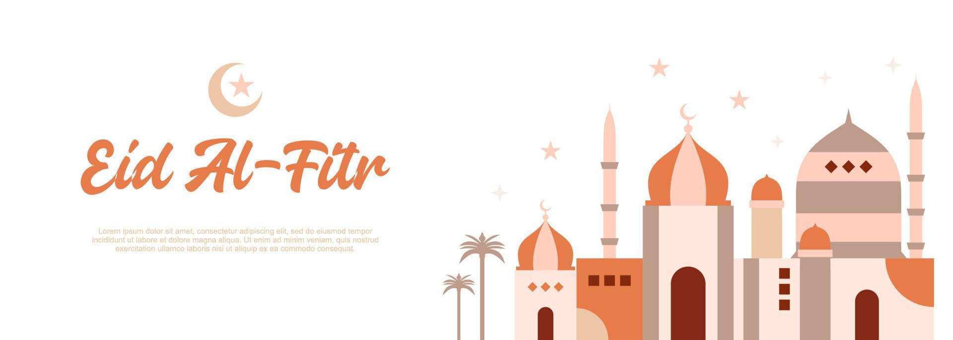 eid al fitr Banner Hintergrund mit Moschee und Mond. vektor