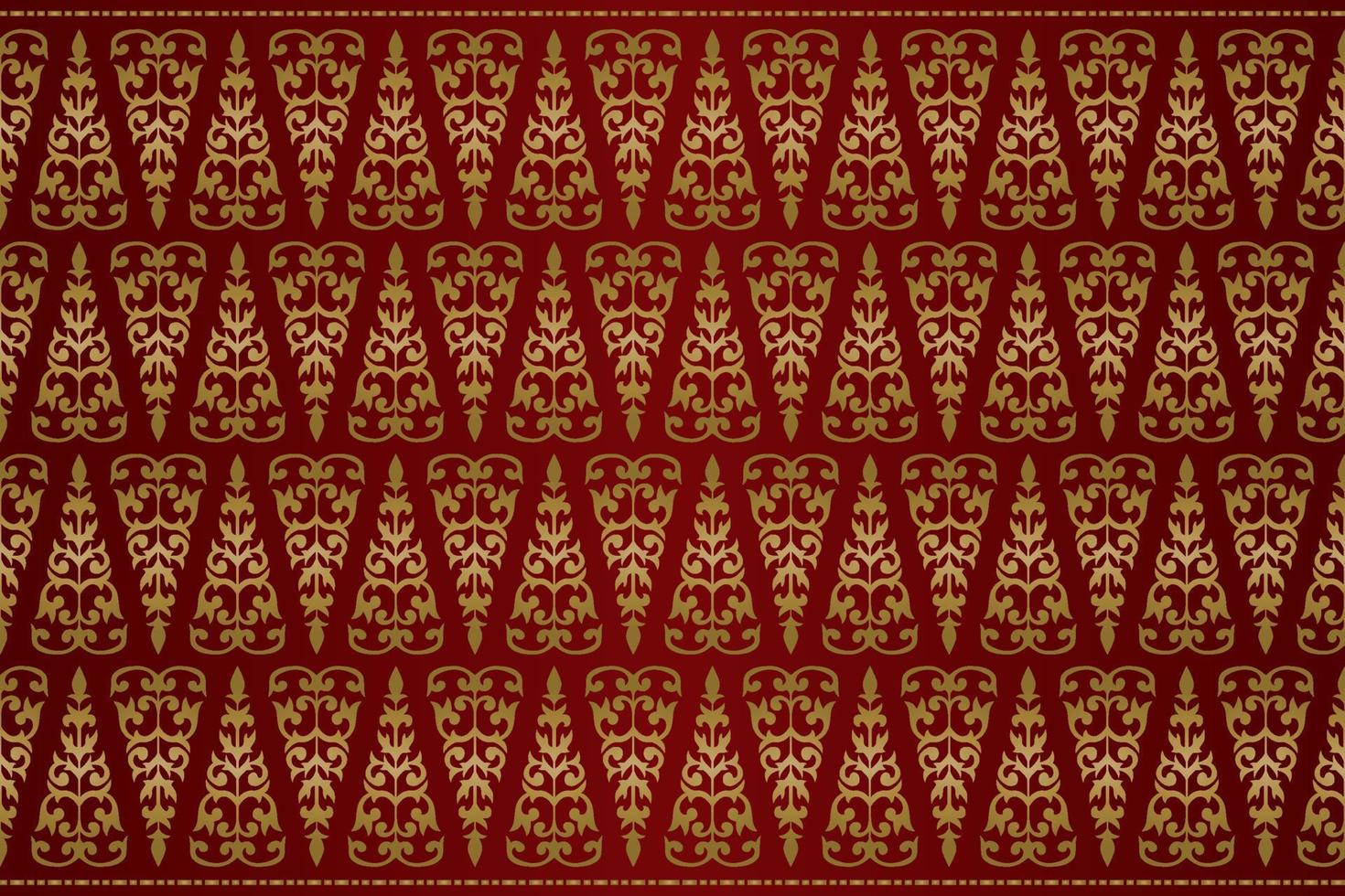 malaysiska Riau batik songket, vävning korak motiv pucuk rebung, melayu mönster röd silkig bakgrund, traditionell klassisk handvävd svart med guld trådar vektor