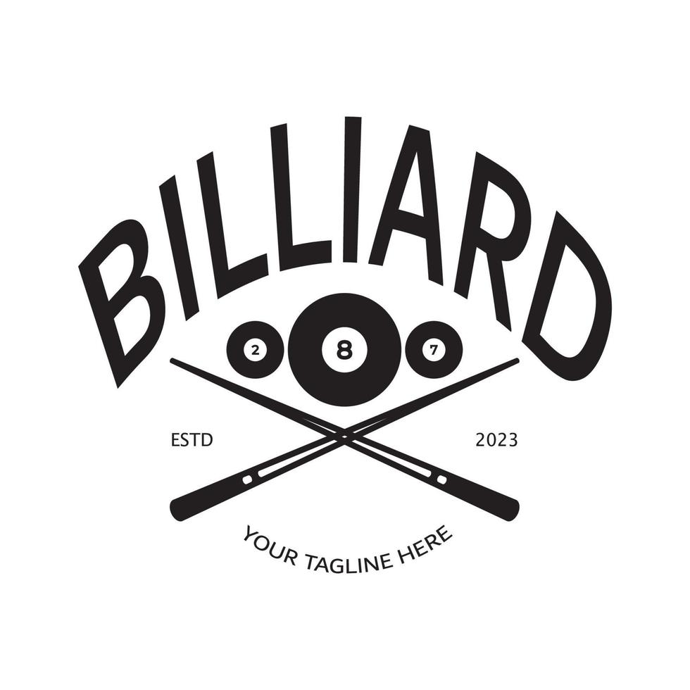 enkel biljard logotyp mall illustration med biljard bollar och pinnar, design för biljard monter, biljard affärer, räkningar konkurrens, mobil biljard spel, app, märke, biljard sport, vektor