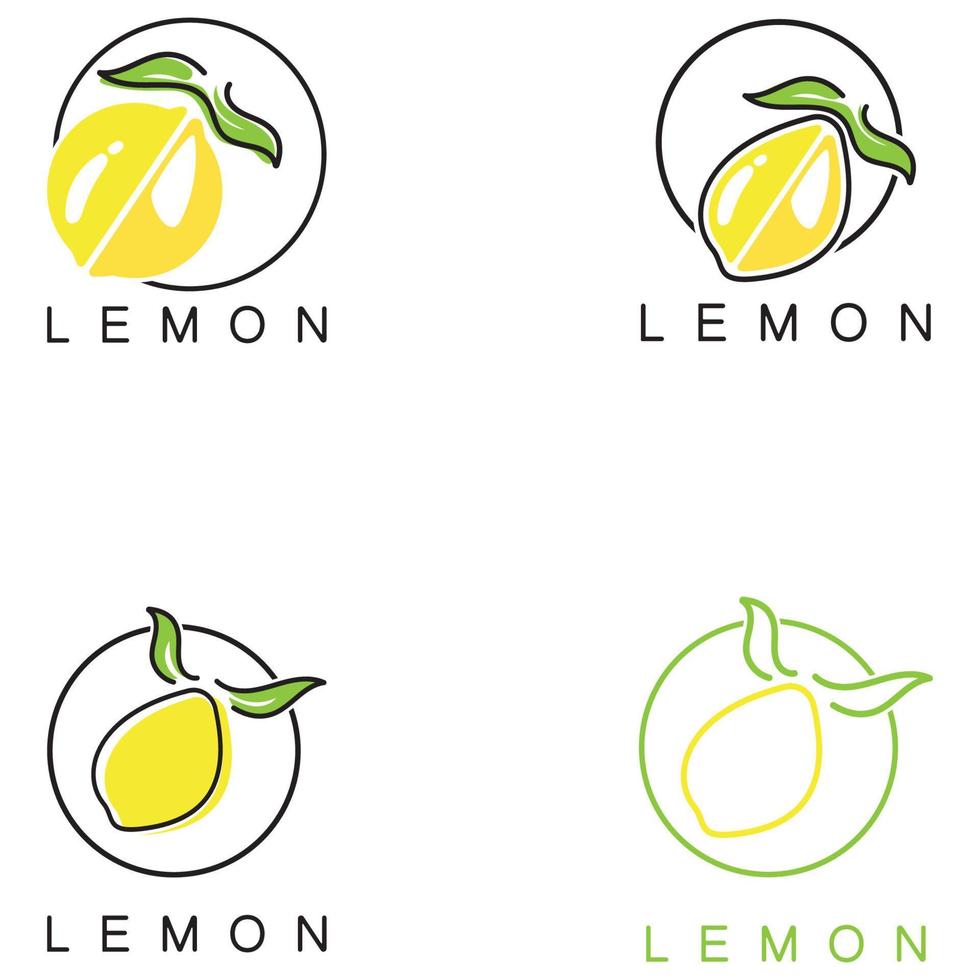 färsk citron- frukt logotyp med löv illustration mall. logotyp för citron- juice, citron trädgård, frukt butik, modern vektor. vektor