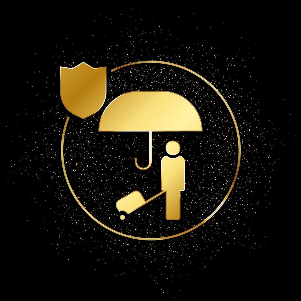 reisen, Versicherung, schützen Gold Symbol. Vektor Illustration von golden Partikel Hintergrund