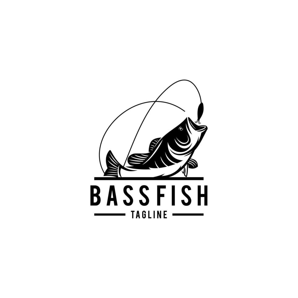 basfisk logotyp design. grymt bra basfisk logotyp. basfisk med fisk bete logotyp. vektor