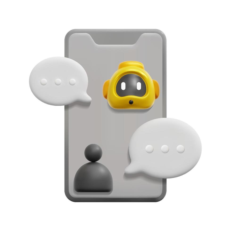 3d Handy, Mobiltelefon mit Chatbot Symbol Vektor. isoliert auf Weiß Hintergrund. 3d Chatbot, Geschäft und Technologie Konzept. Karikatur minimal Stil. 3d Chatbot Symbol Vektor machen Illustration.