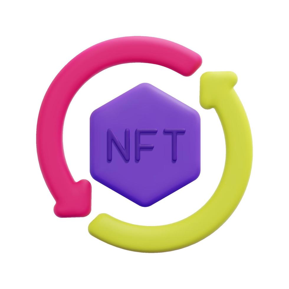 3d nft Transfer Symbol Vektor. isoliert auf Weiß Hintergrund. 3d nicht fungibel Zeichen und Blockchain Technologie Konzept. Karikatur minimal Stil. 3d Blockchain Symbol Vektor machen Illustration.