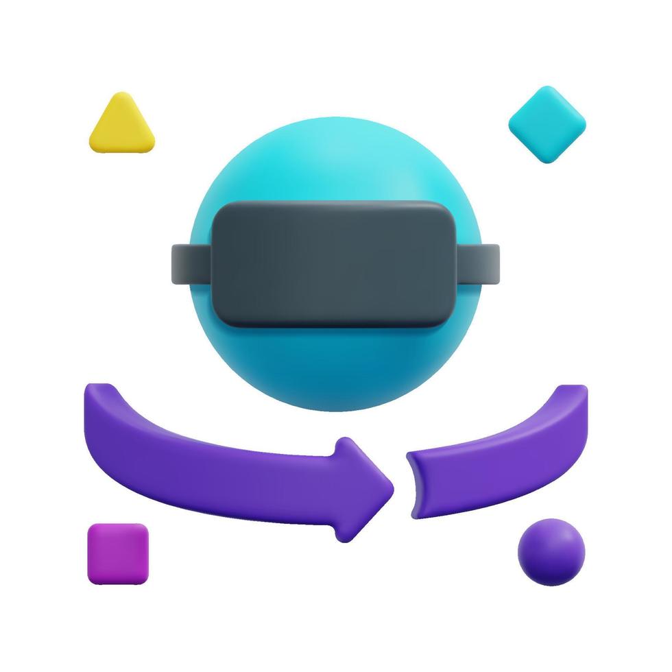 3d Benutzer tragen vr Brille mit Pfeil Symbol Vektor. isoliert auf Weiß Hintergrund. 3d Metaverse, Digital Technologie, virtuell Wirklichkeit Konzept. Karikatur minimal Stil. 3d Symbol Vektor machen Illustration.