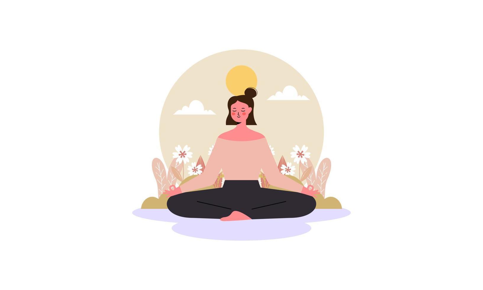 Frauen meditieren im Yoga Lotus Haltung im Natur Konzept Illustration vektor