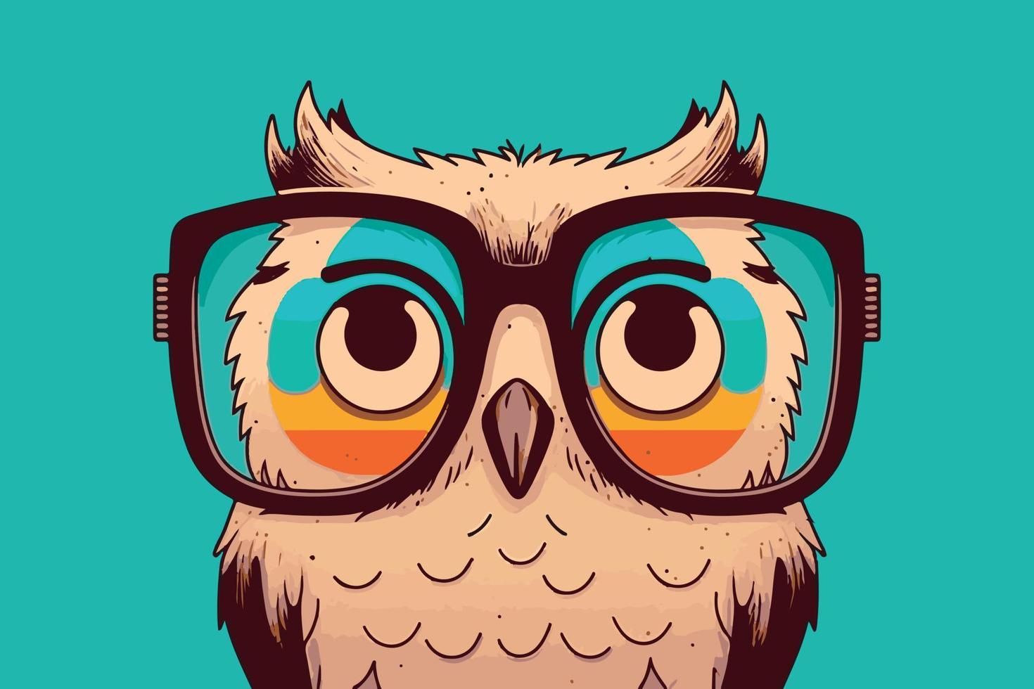 Hipster Eule mit Brille Illustration, Tier auf bunt Hintergrund vektor