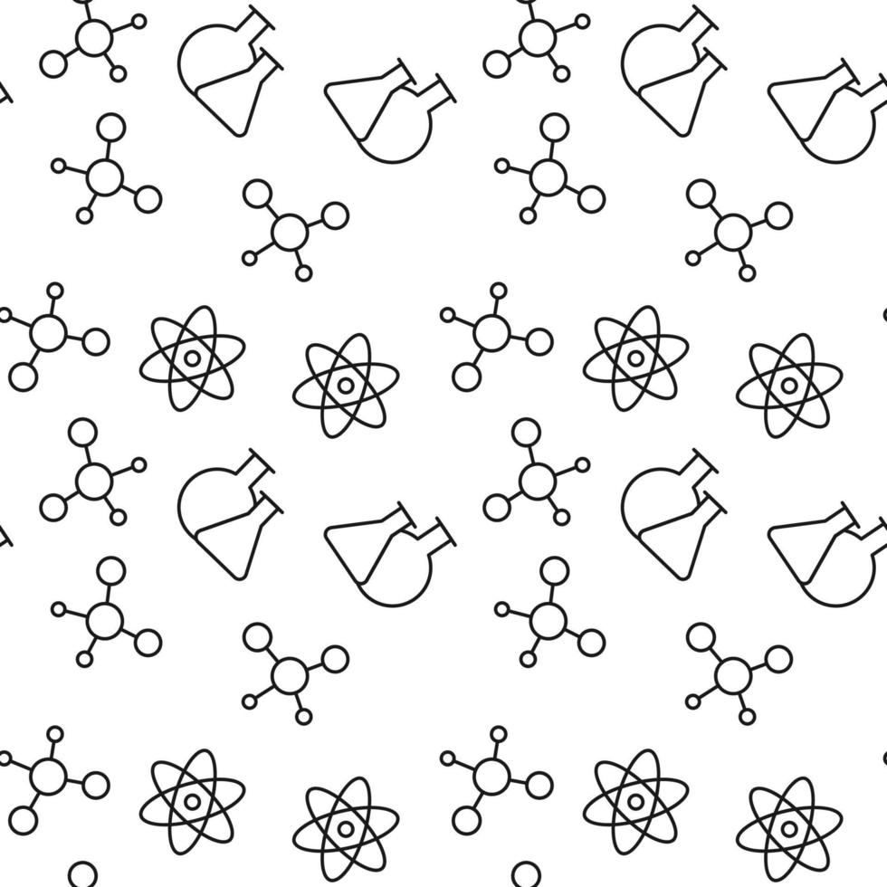 sömlös mönster av isolerat atom, kemisk förening, laboratorium lökar. perfekt för tapeter, täcker, bakgrunder, tyg, textil- vektor