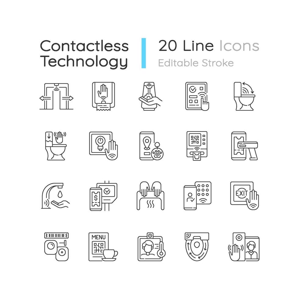 kontaktlös teknik linjära ikoner set vektor