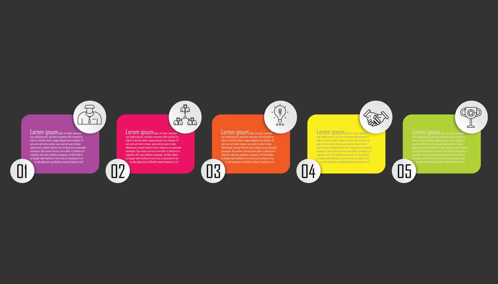 infographic mall steg guide för företag information presentation. vektor baner fyrkant och ikoner element. modern arbetsflöde diagram. Rapportera alternativ planen 5 ämnen