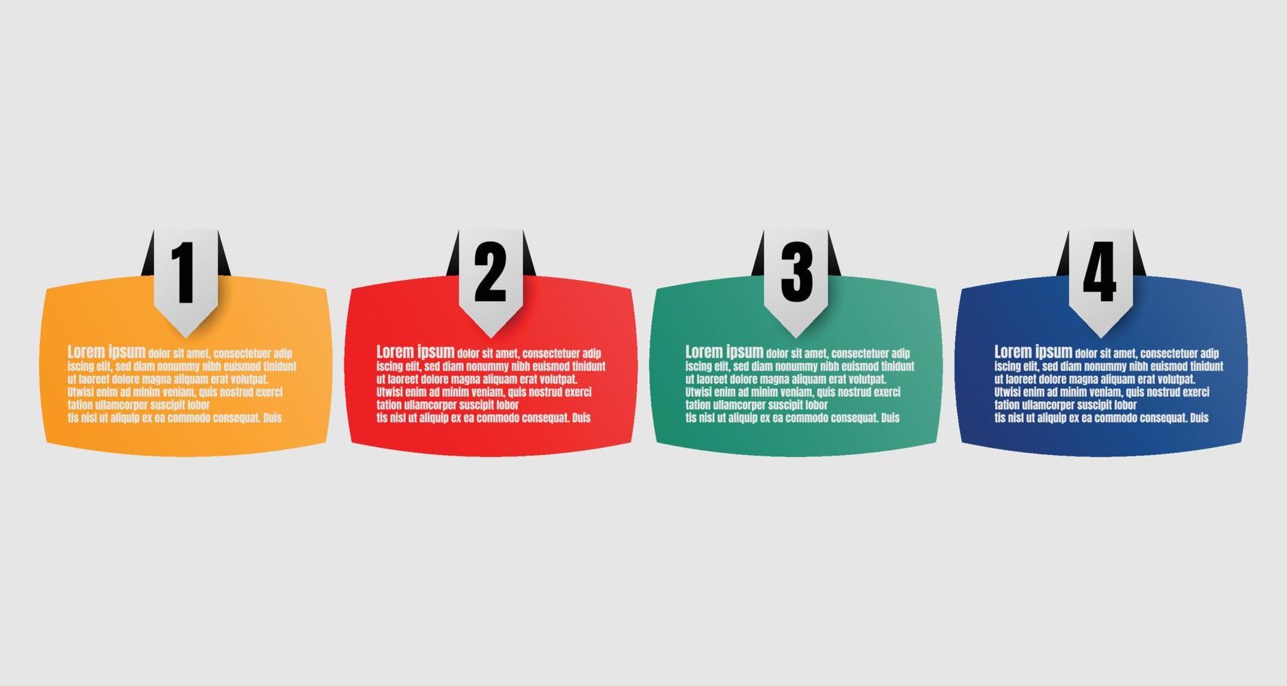 Infografik Vorlage Schritt leiten zum Geschäft Information Präsentation. Vektor Platz Elemente. modern Arbeitsablauf Diagramme. Bericht planen 4 Themen