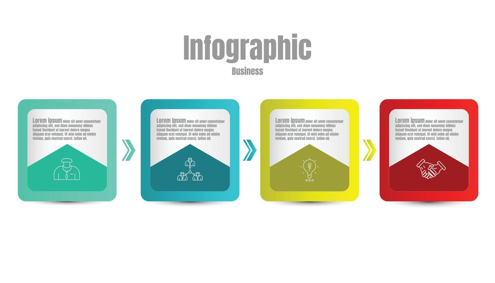 Infografik Vorlage Schritt leiten zum Geschäft Information Präsentation. Vektor Platz und Symbole Elemente. modern Arbeitsablauf Diagramme. Bericht planen 4 Themen