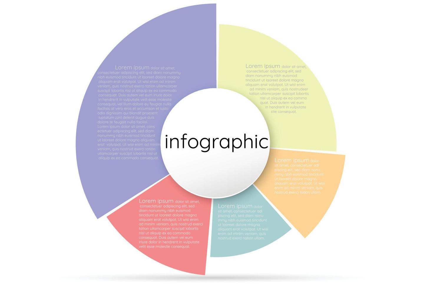 Infografik Vorlage zum Geschäft Information Präsentation. Vektor Kreise und Sektor Elemente. modern Prozent Arbeitsablauf Diagramme. Diagramm Bericht planen 5 Themen