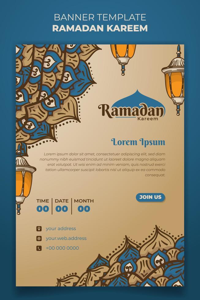 baner mall för ramadan kareem mall med mandala hand dragen design vektor