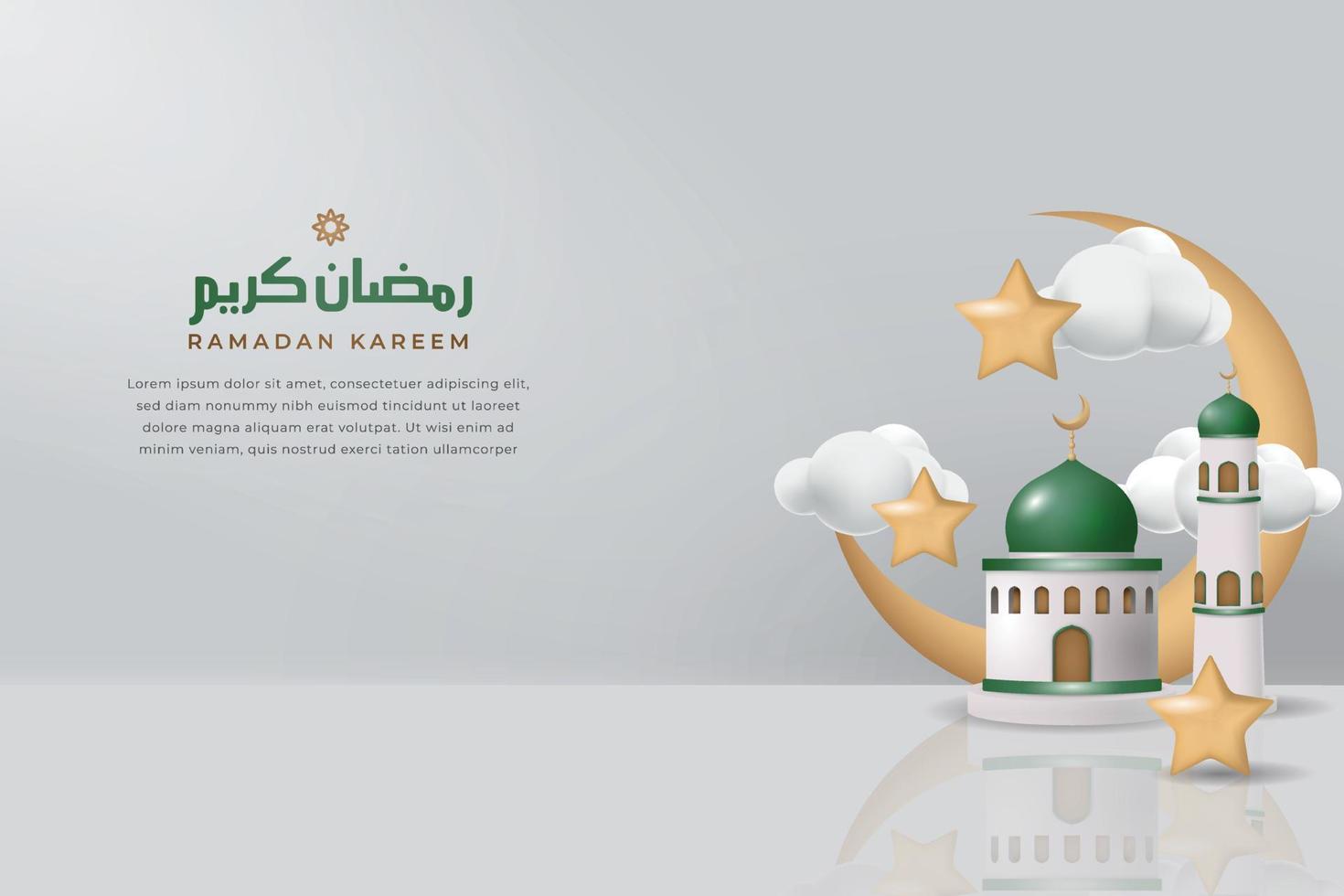 Ramadan kareem einfach und modern 3d Hintergrund Vektor mit Moschee, Stern, Halbmond und Wolke sauber 3d Stil.