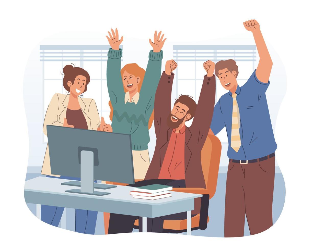 glücklich Büro Arbeitskräfte feiern Projekt Erfolg vektor