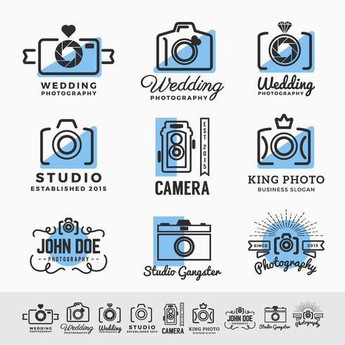 Set med fotografering och kamera service logotyp insignia design. vect vektor