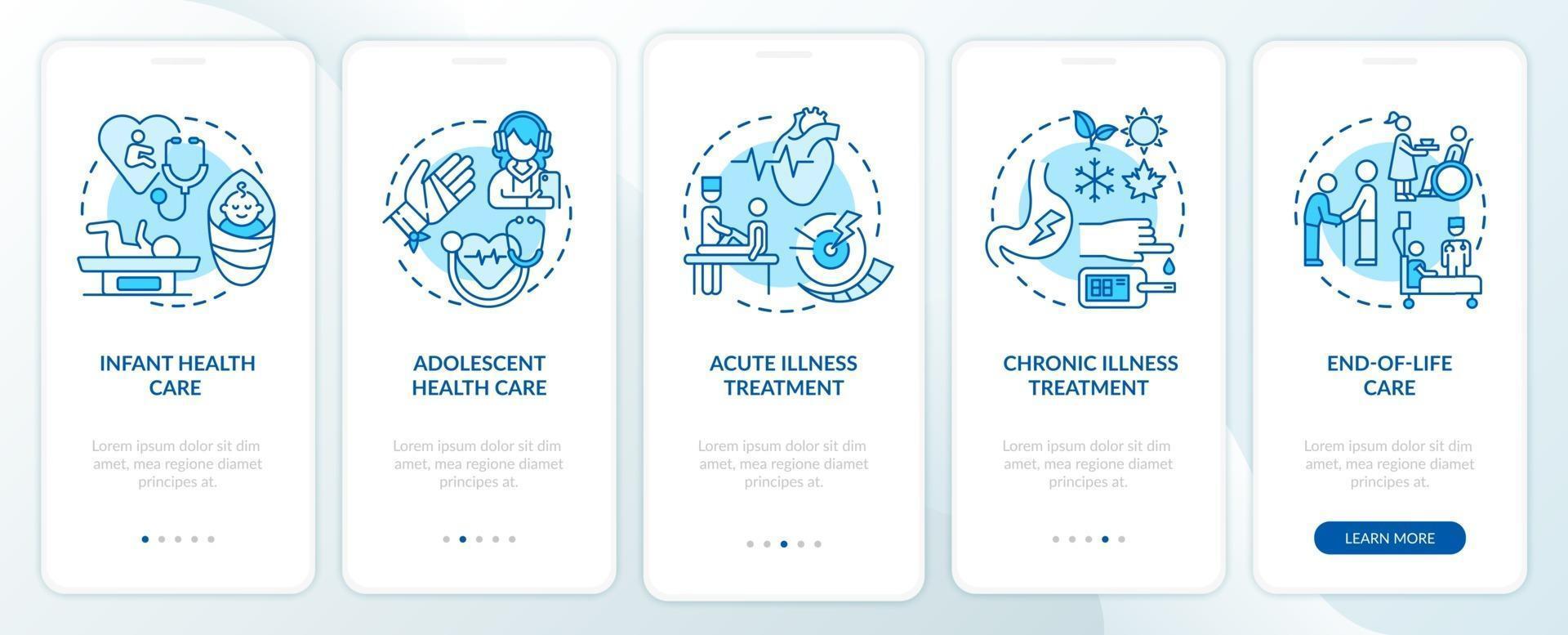 Hausarzt Unterstützung blau Onboarding Mobile App Seite Bildschirm mit Konzepten vektor