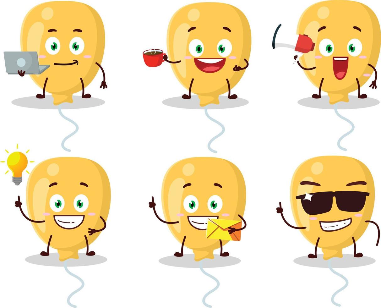 Gelb Ballon Karikatur Charakter mit verschiedene Typen von Geschäft Emoticons vektor