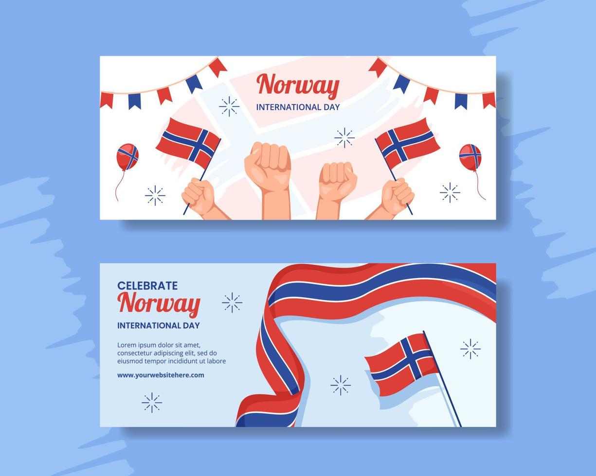 Norwegen National Tag horizontal Banner Karikatur Hand gezeichnet Vorlagen Hintergrund Illustration vektor