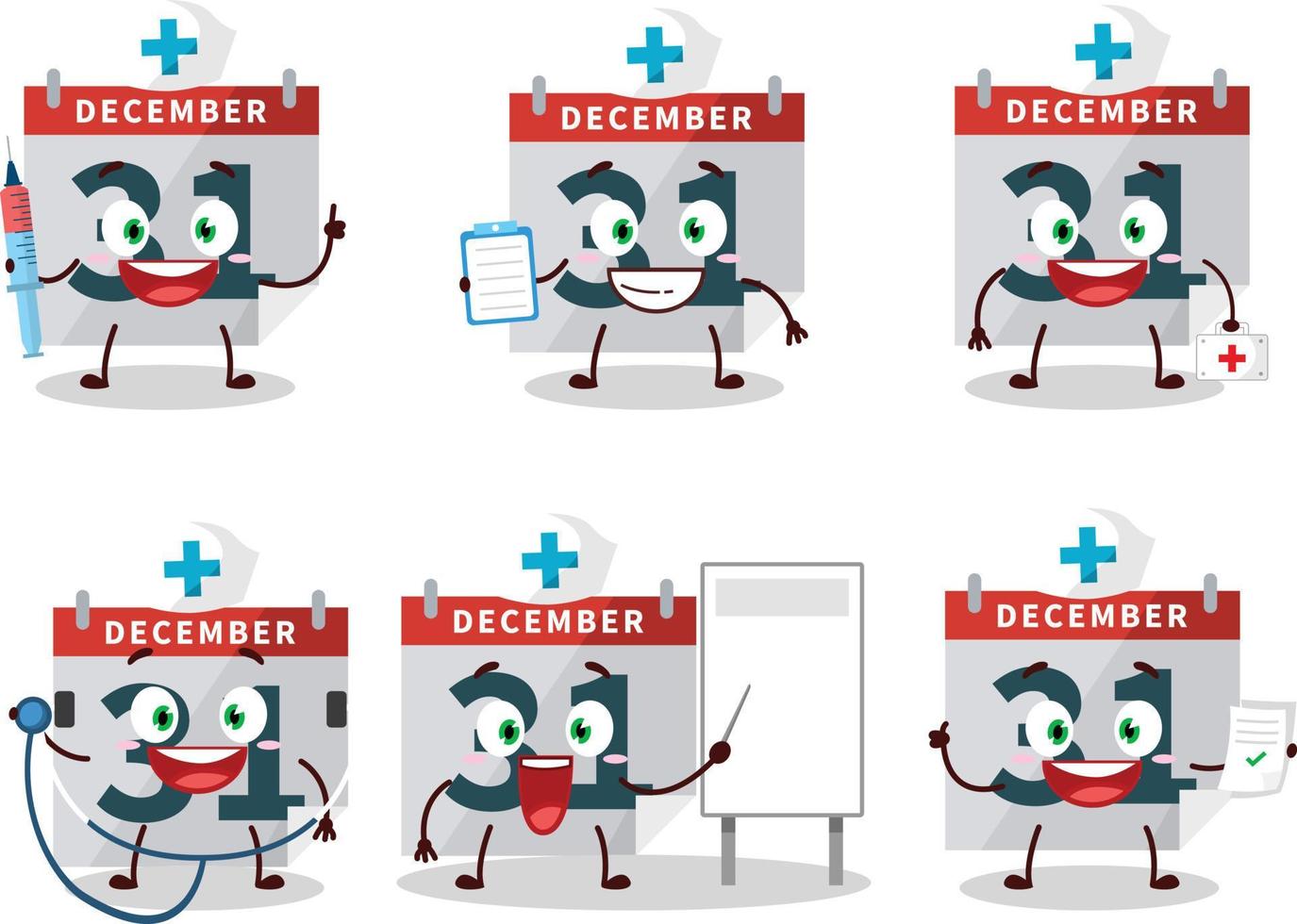 Arzt Beruf Emoticon mit Dezember 31 Kalender Karikatur Charakter vektor