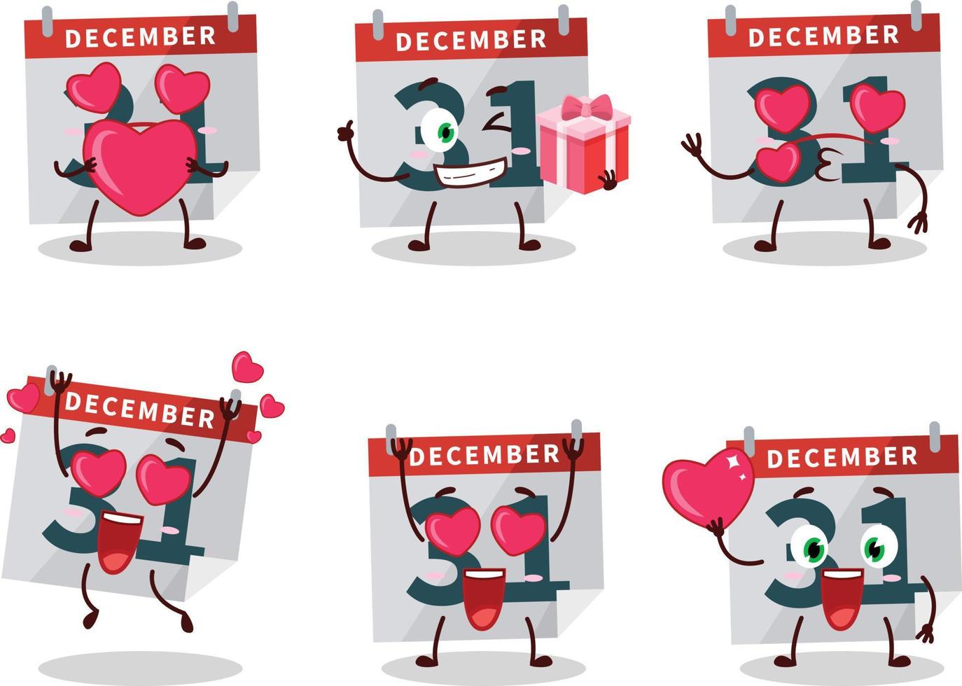 Dezember 31 Kalender Karikatur Charakter mit Liebe süß Emoticon vektor