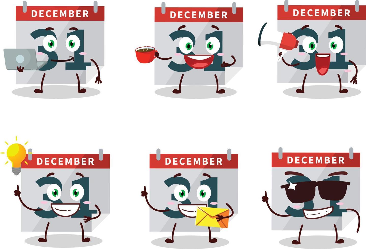 Dezember 31 Kalender Karikatur Charakter mit verschiedene Typen von Geschäft Emoticons vektor