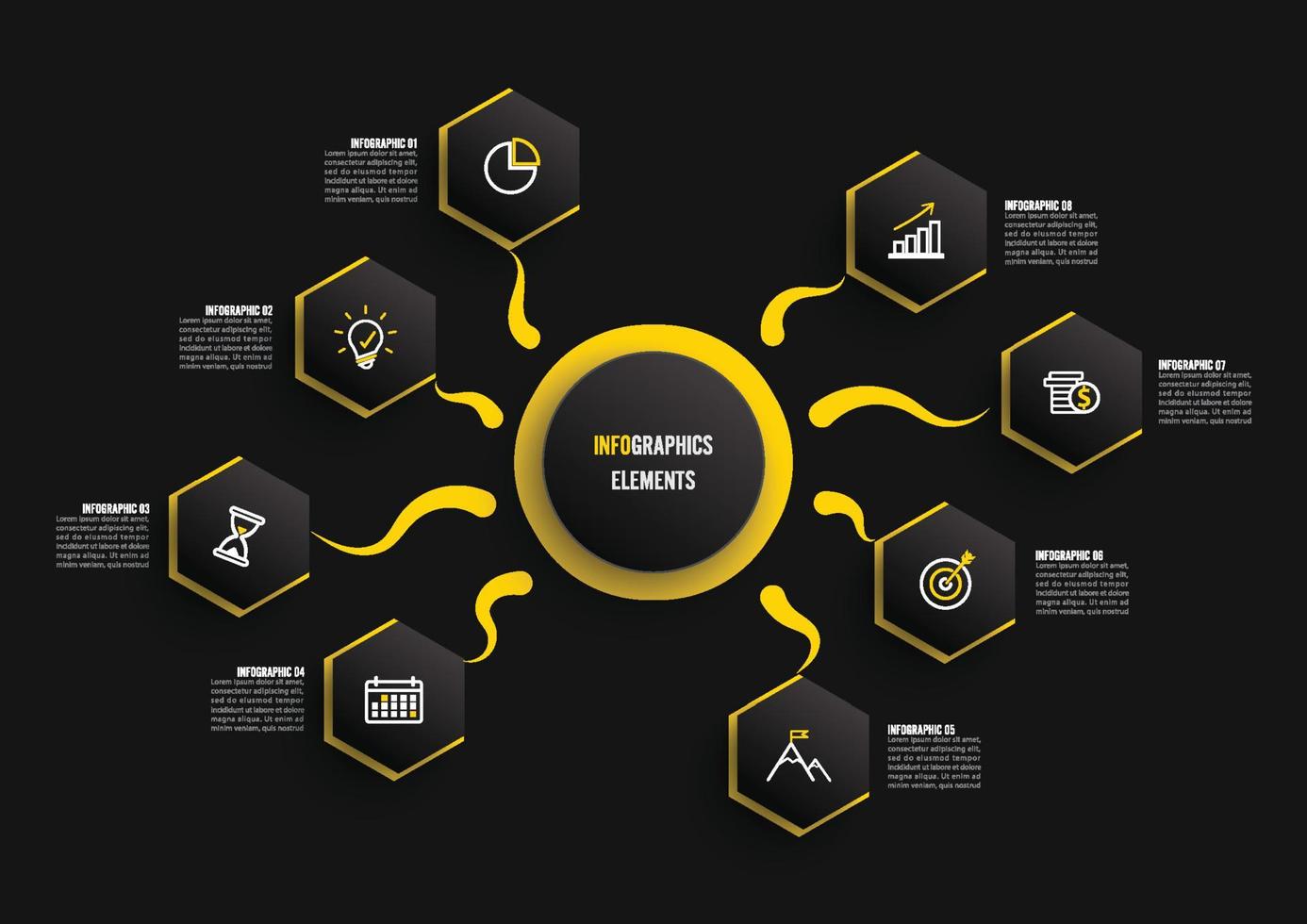 vektor infographic mall med 3d pappersetikett, integrerade cirklar. affärsidé med 8 alternativ. för innehåll, diagram, flödesschema, steg, delar, tidslinjeinfografik, arbetsflöde, diagram.