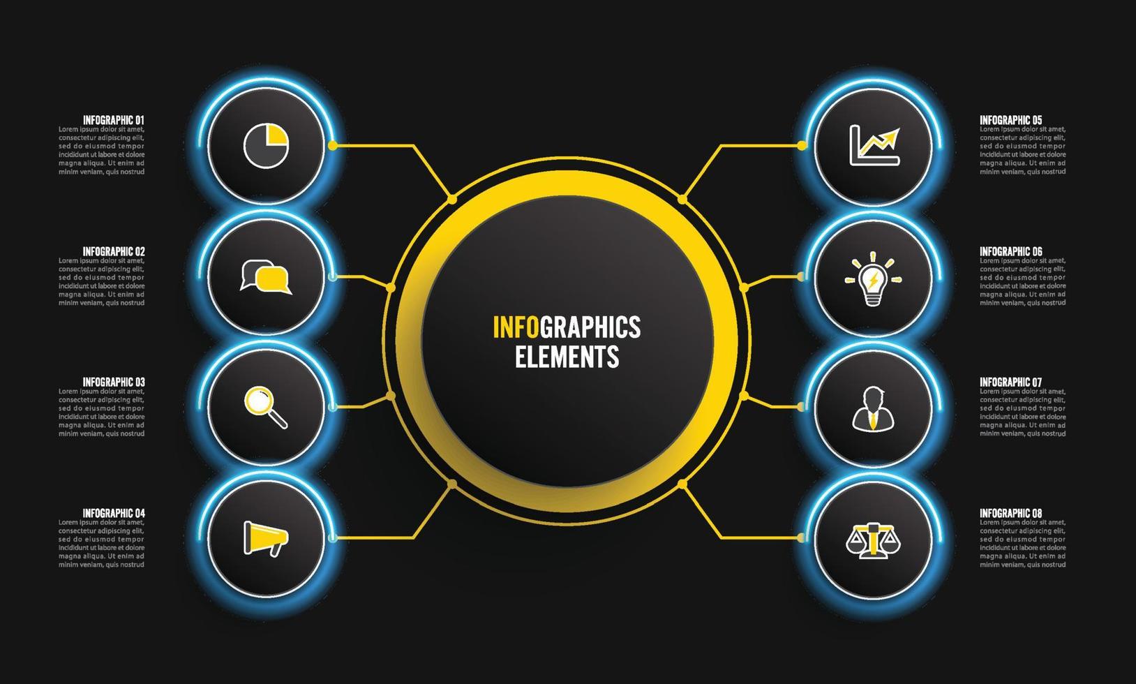 Vektor-Infografik-Vorlage mit 3D-Papieretikett, integrierte Kreise. Geschäftskonzept mit 8 Optionen. für Inhalt, Diagramm, Flussdiagramm, Schritte, Teile, Zeitleisten-Infografiken, Workflow, Diagramm. vektor